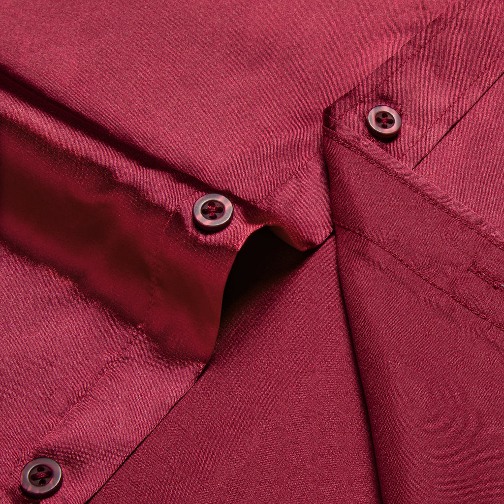 Burgundy Red Long Sleeve with Paisley Trim Detailing Dress Shirt - GentCrest - View 4