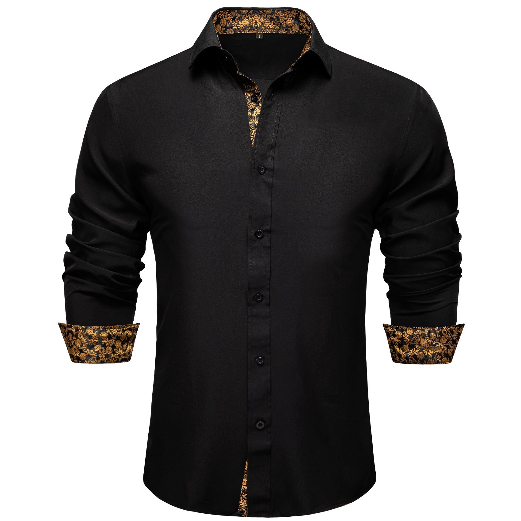 Black With Gold Floral Accent Dress Shirt - GentCrest