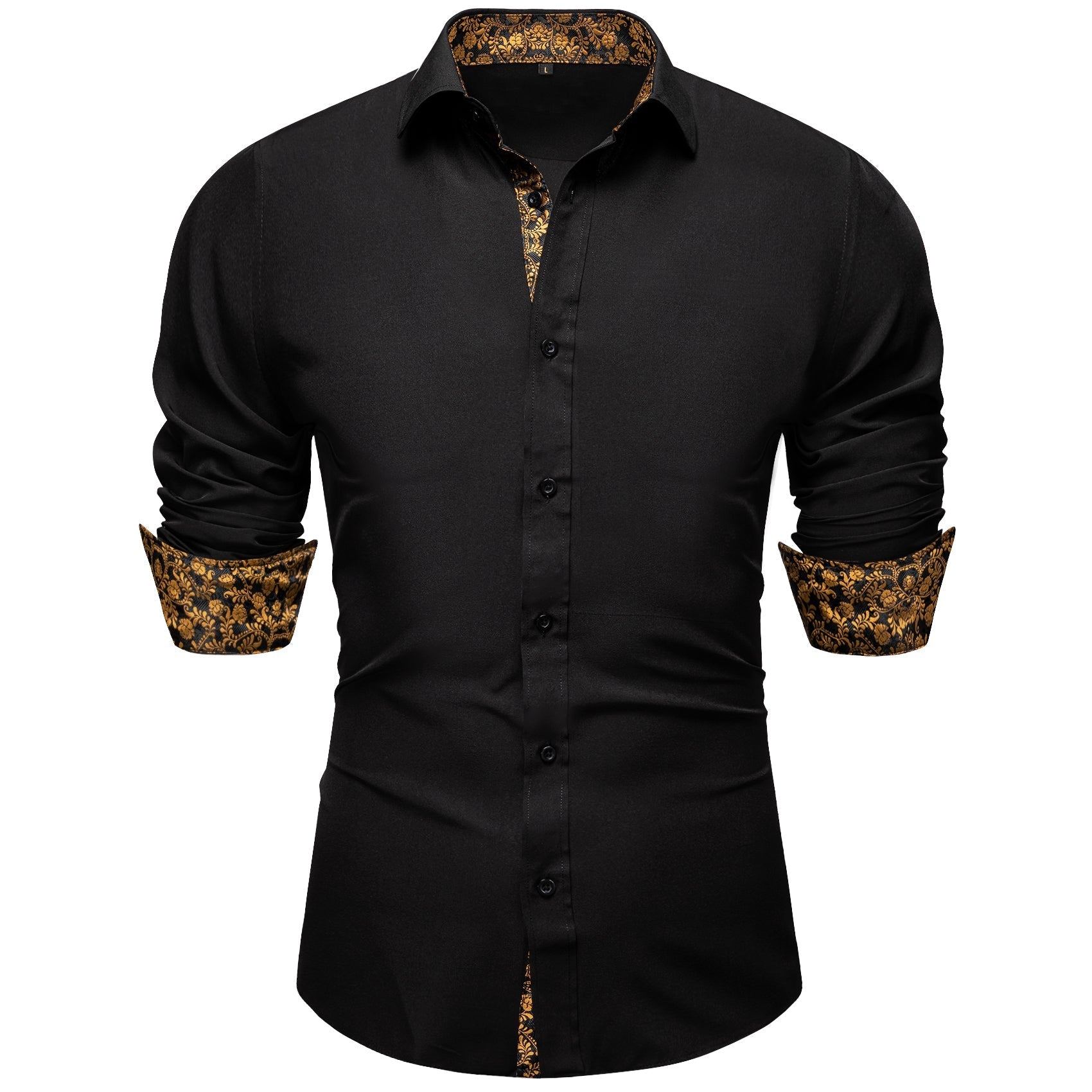 Black With Gold Floral Accent Dress Shirt - GentCrest - View 3