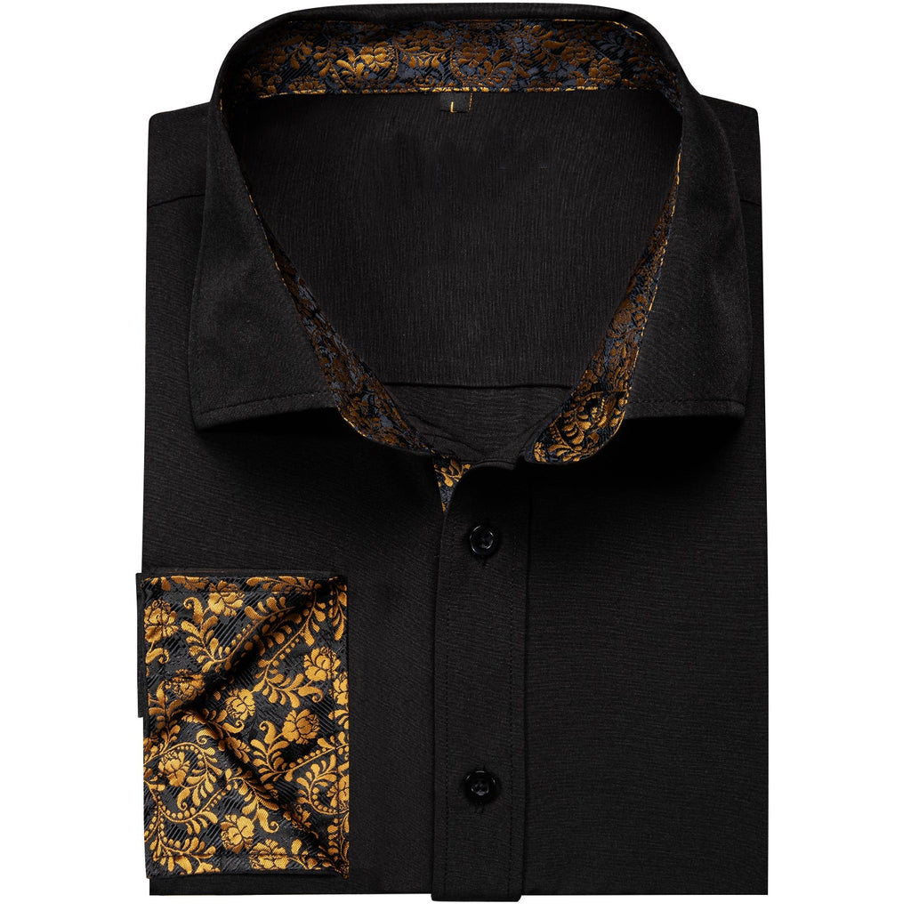 Black With Gold Floral Accent Dress Shirt - GentCrest - View 2