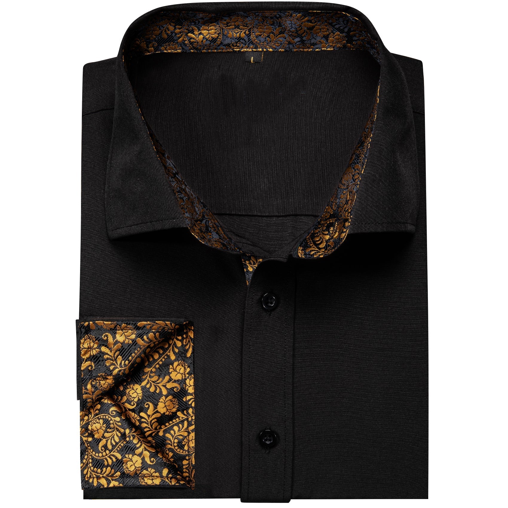 Black With Gold Floral Accent Dress Shirt - GentCrest - View 2