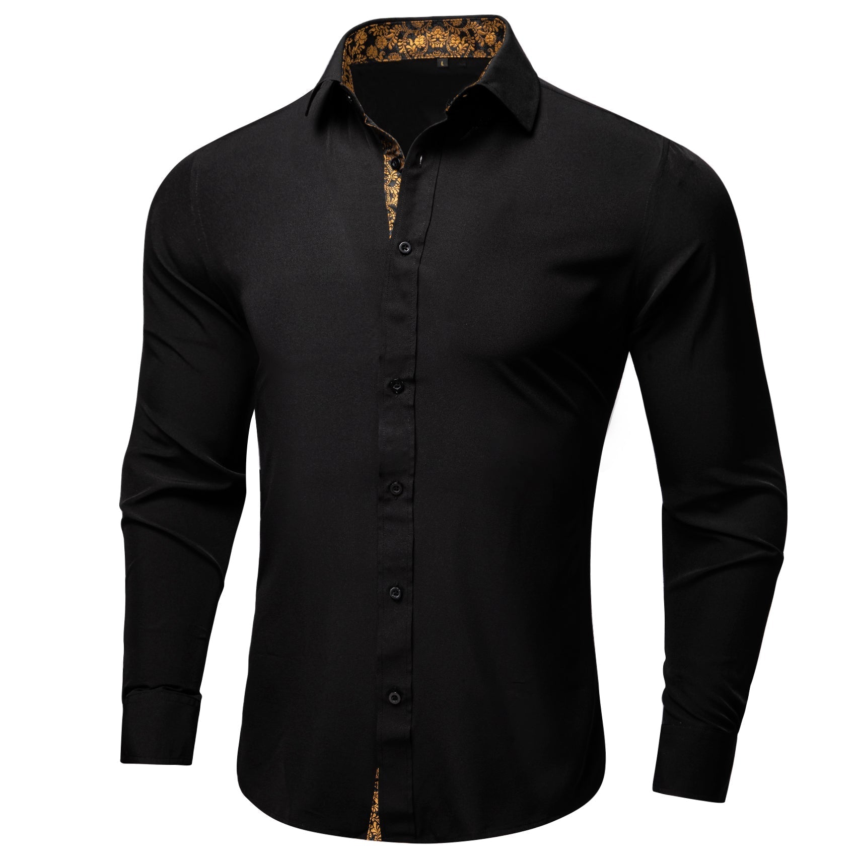 Black With Gold Floral Accent Dress Shirt - GentCrest - View 4