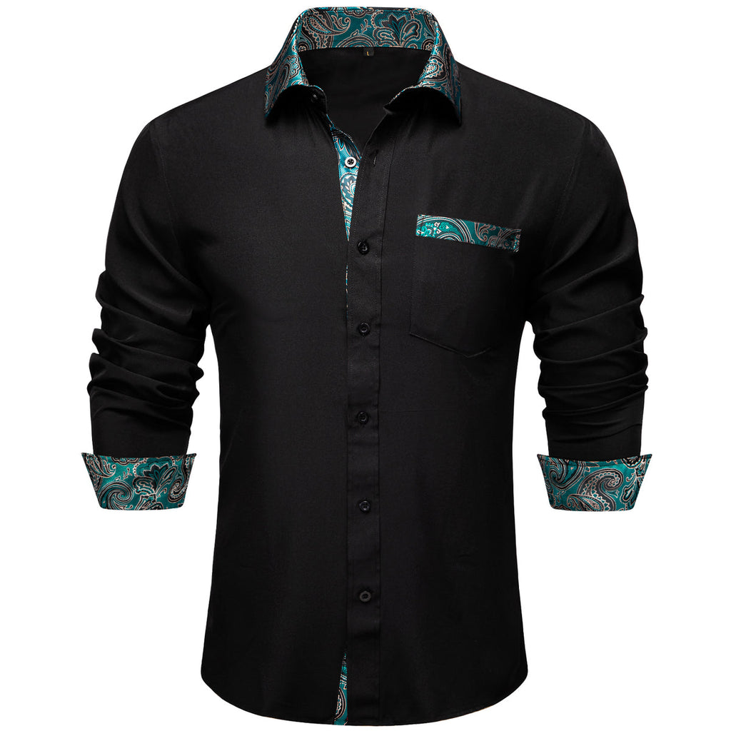 Black With Lake Blue Floral Accent Dress Shirt - GentCrest - View 2