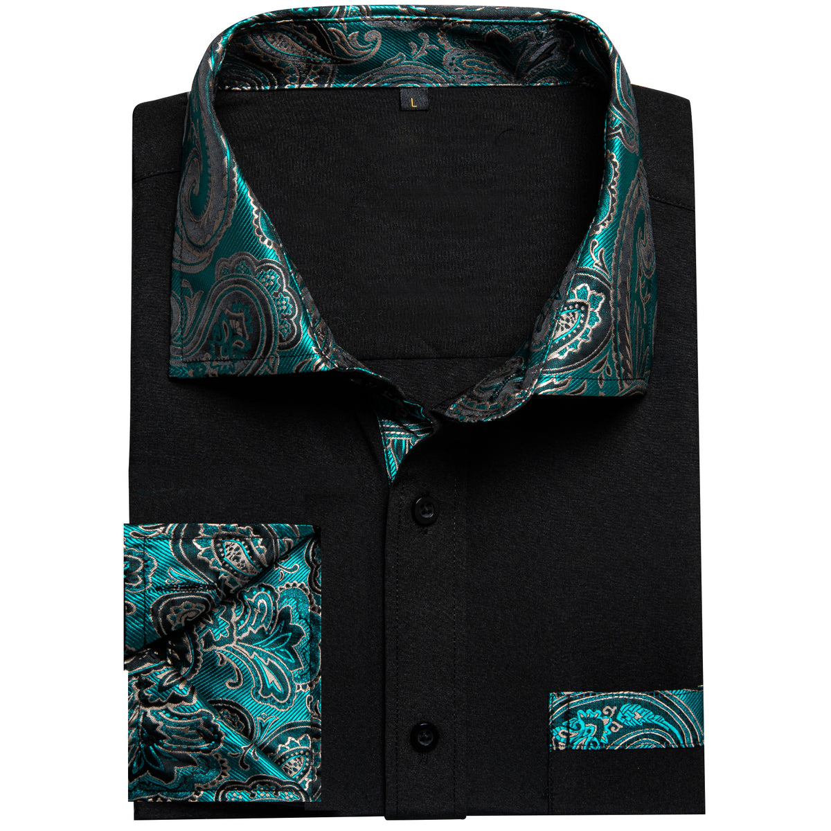 Black With Lake Blue Floral Accent Dress Shirt - GentCrest - View 3