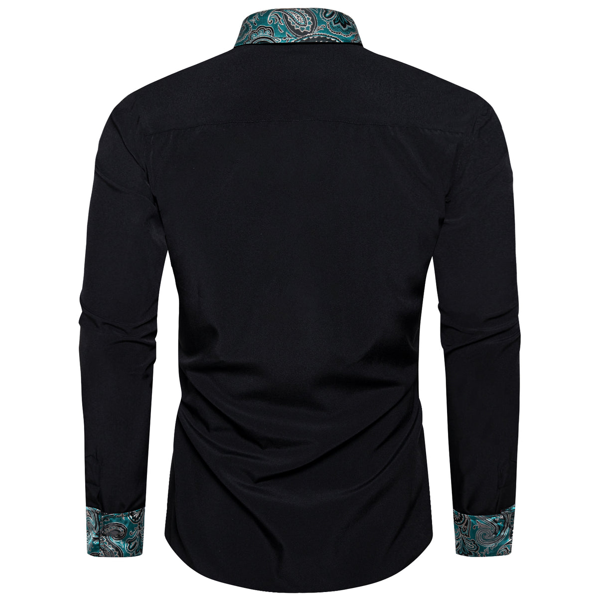 Black With Lake Blue Floral Accent Dress Shirt - GentCrest - View 4