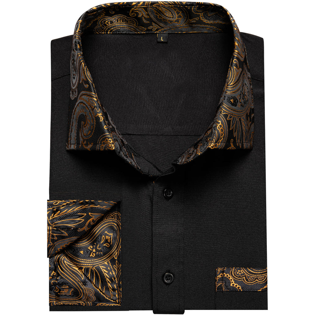 Black With Gold Paisley Accent Dress Shirt - GentCrest - View 3