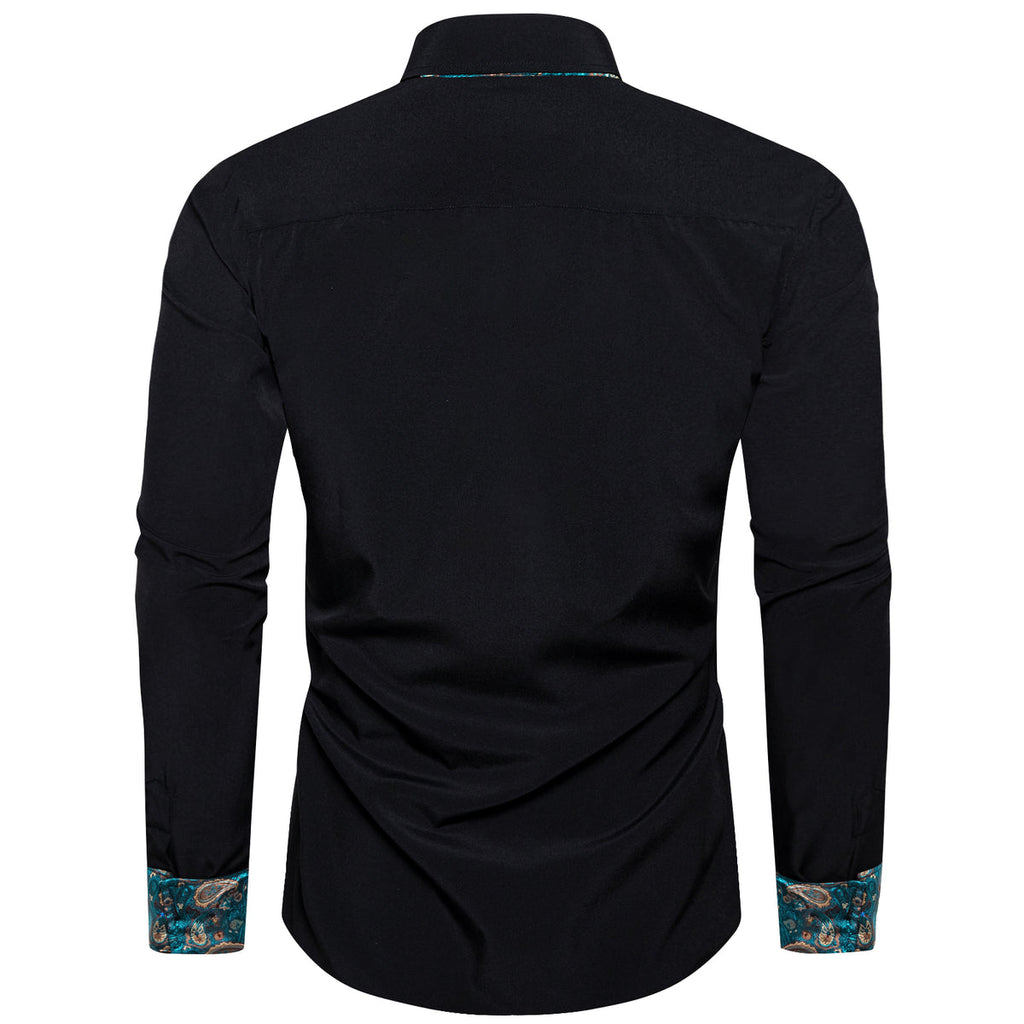 Black With Gold Paisley Accent Dress Shirt - GentCrest - View 4