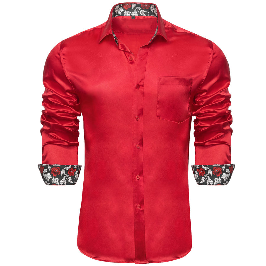 Red with Black Floral Accent Trim Dress Shirt - GentCrest - View 2