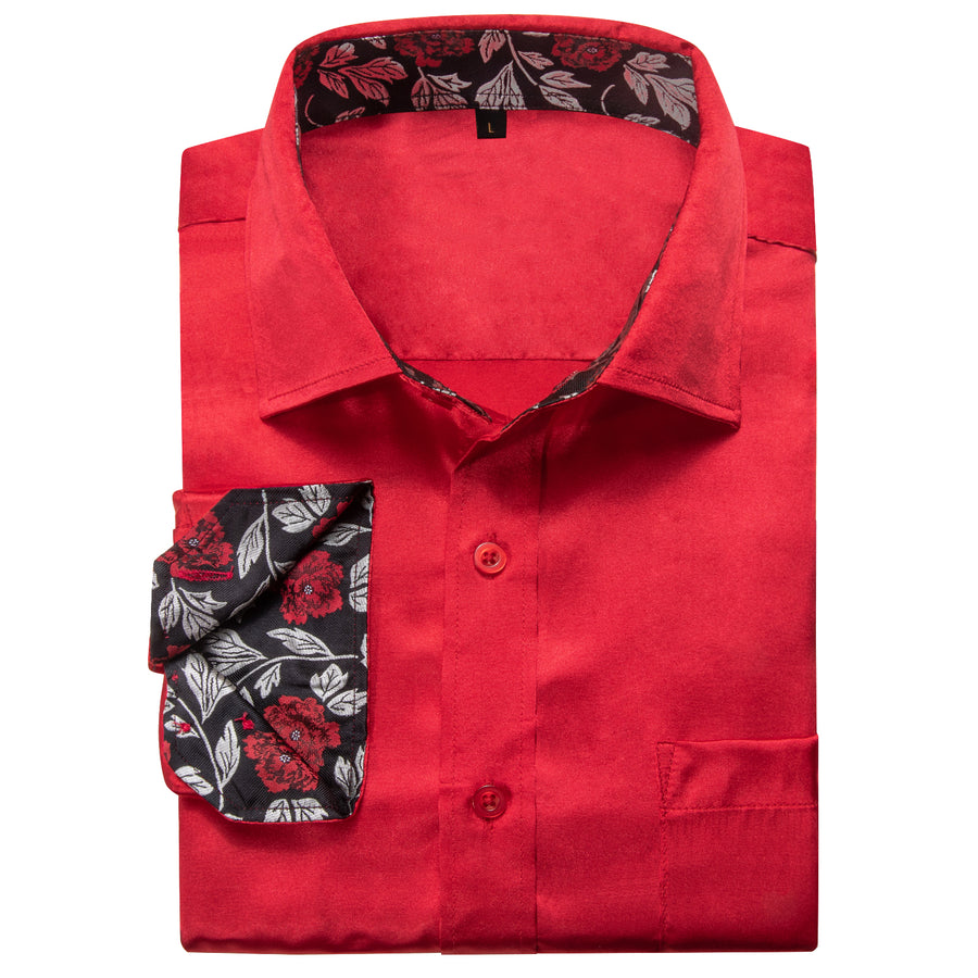 Red with Black Floral Accent Trim Dress Shirt - GentCrest - View 4
