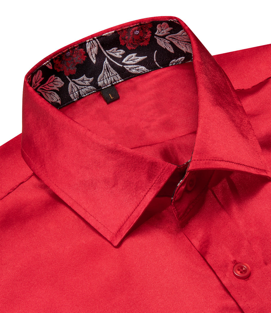Red with Black Floral Accent Trim Dress Shirt - GentCrest - View 3