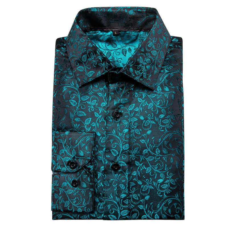 Black and Lake Blue Floral Dress Shirt - GentCrest - View 4