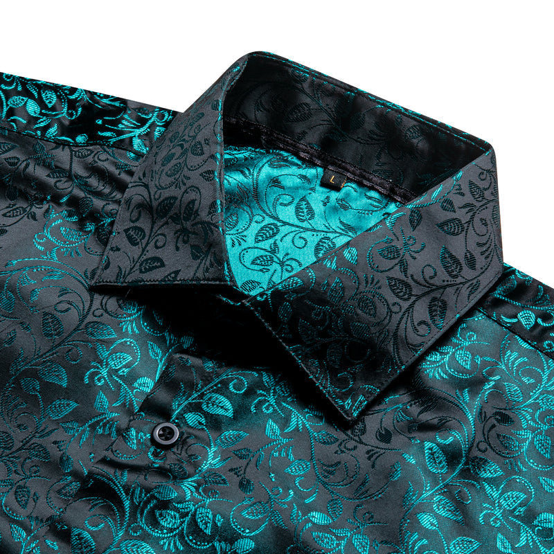Black and Lake Blue Floral Dress Shirt - GentCrest - View 2