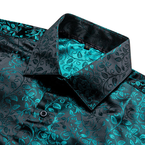 Black and Lake Blue Floral Dress Shirt - GentCrest - View 2
