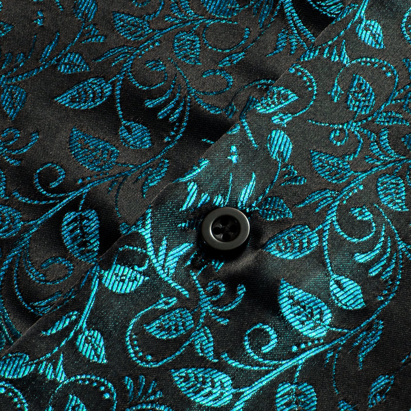 Black and Lake Blue Floral Dress Shirt - GentCrest - View 3