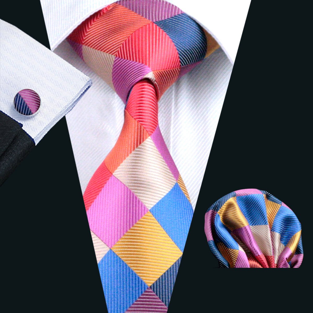 Red Blue Plaid Silk Tie Set - GentCrest