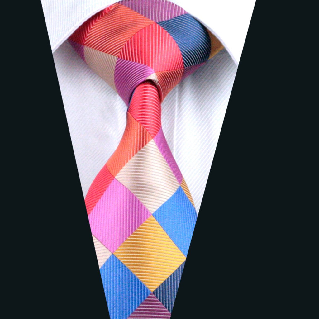 Red Blue Plaid Silk Tie Set - GentCrest - View 2