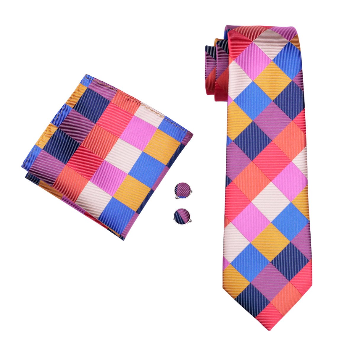 Red Blue Plaid Silk Tie Set - GentCrest - View 3