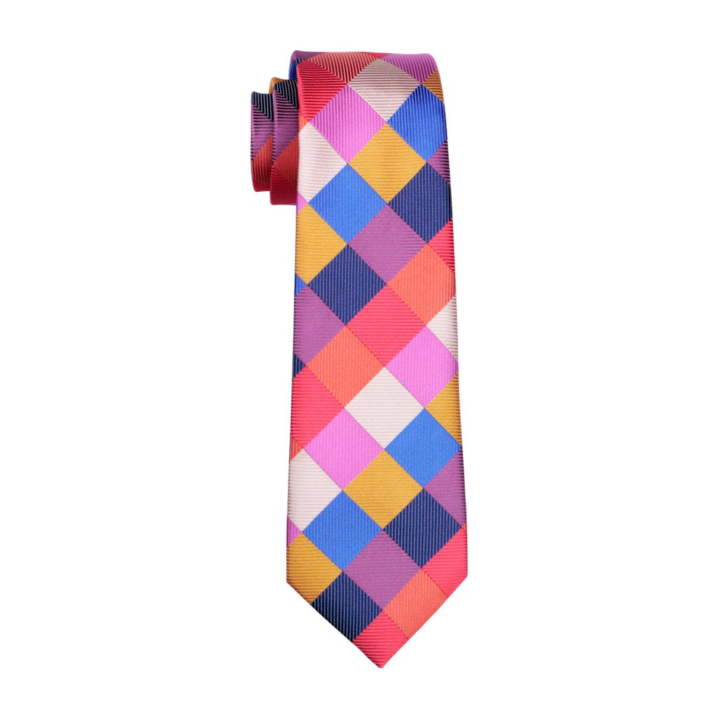Red Blue Plaid Silk Tie Set - GentCrest - View 4
