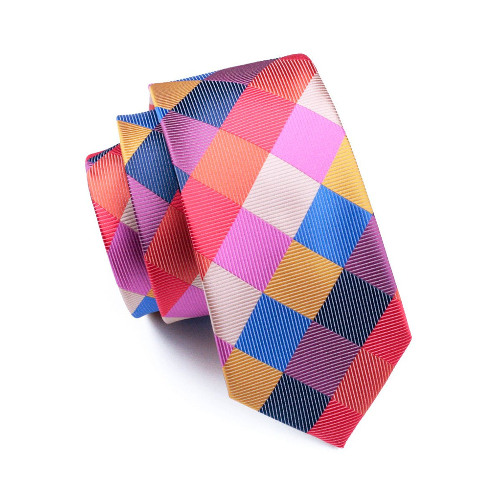 Red Blue Plaid Silk Tie Set - GentCrest - View 5
