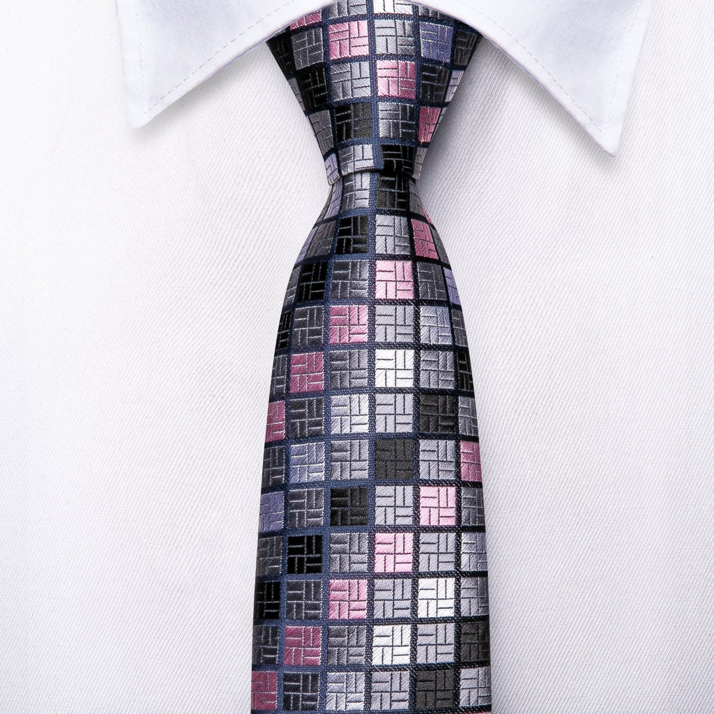 GentCrest Pink Plaid Tie Hanky Cufflinks Set - Image 4