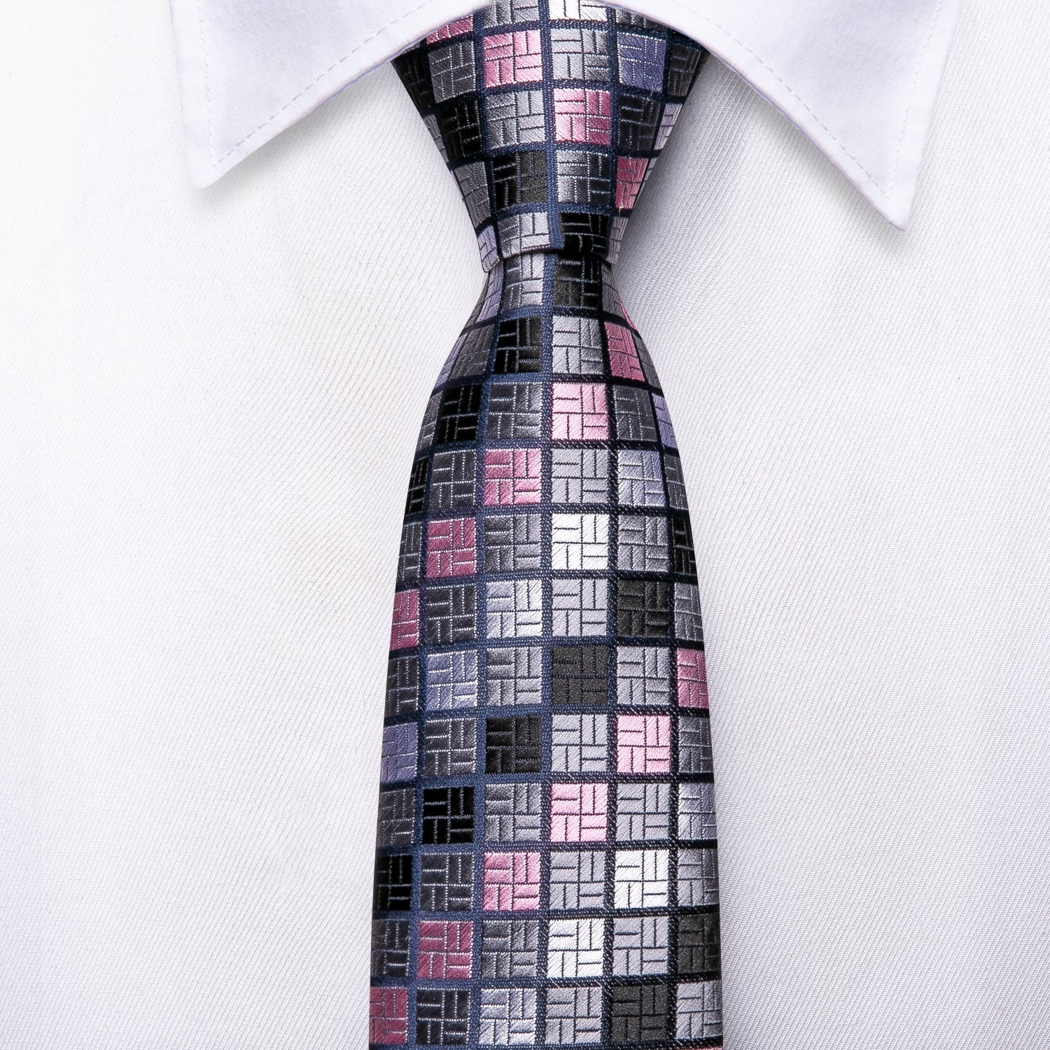 GentCrest Pink Plaid Tie Hanky Cufflinks Set - Image 4