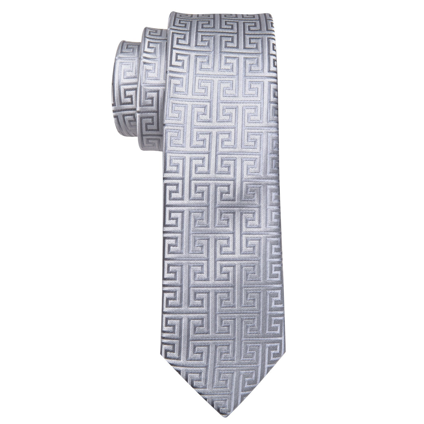 Silver Silk Tie Set with Pocket Square & Cufflinks - GentCrest - View 4