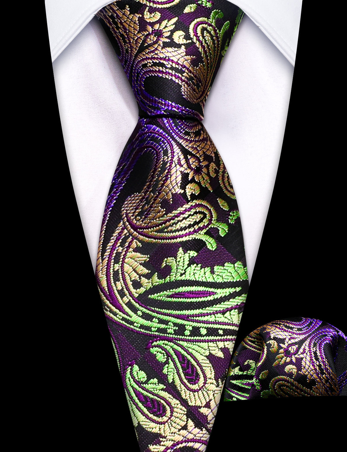 Purple Gold Paisley Children Silk Tie Set - GentCrest - View 3