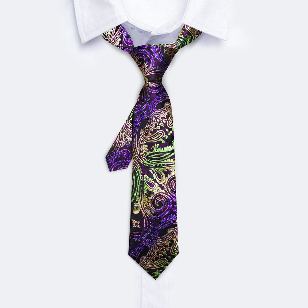 Purple Gold Paisley Children Silk Tie Set - GentCrest - View 2