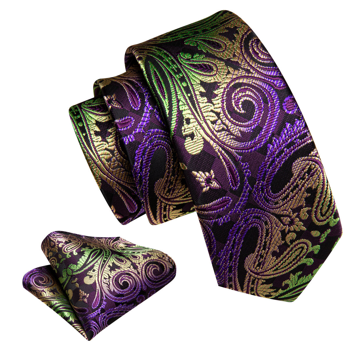 Purple Gold Paisley Children Silk Tie Set - GentCrest - View 4