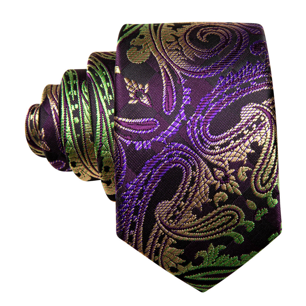Purple Gold Paisley Children Silk Tie Set - GentCrest - View 5
