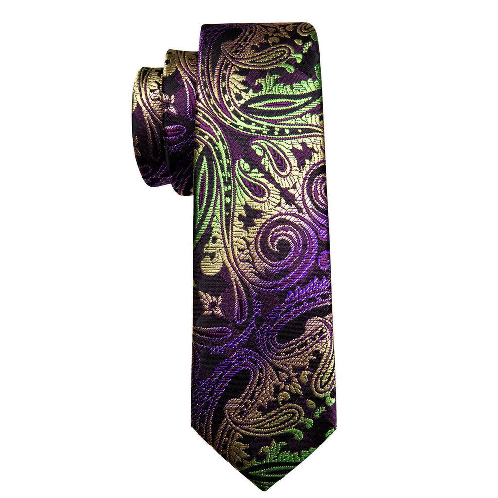 Purple Gold Paisley Children Silk Tie Set - GentCrest - View 6