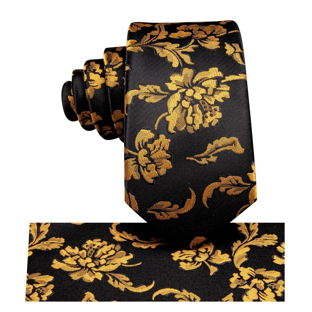 GentCrest Black Floral Tie Hanky Cufflinks Set - Image 5