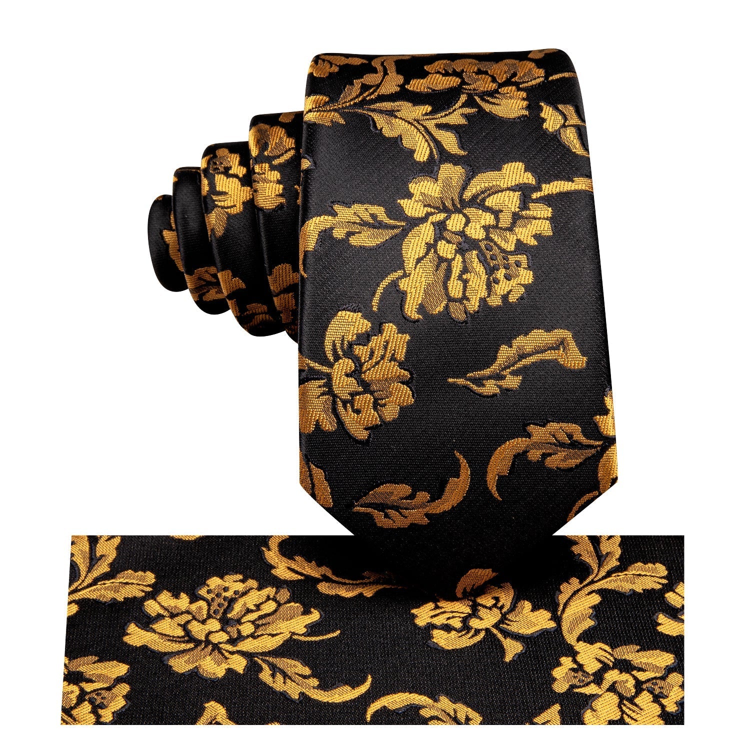 GentCrest Black Floral Tie Hanky Cufflinks Set - Image 5