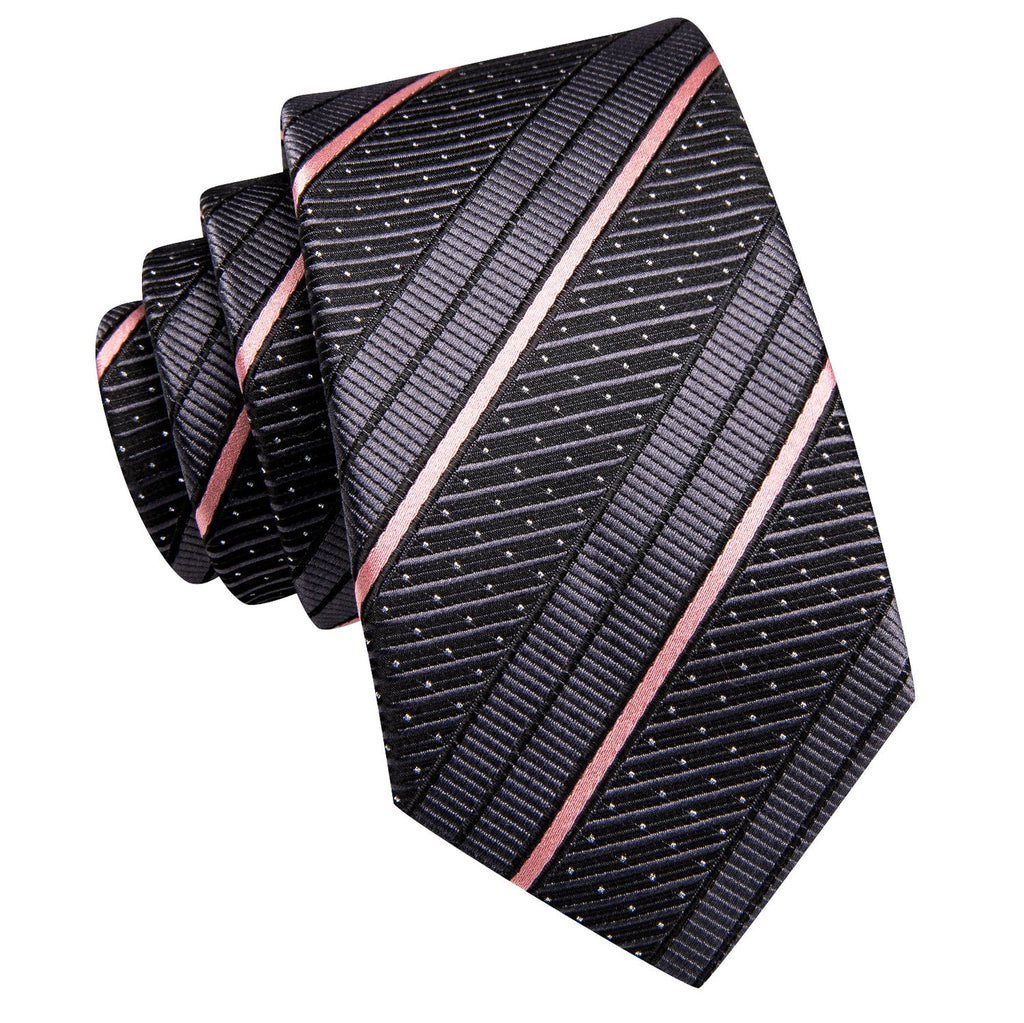 Gray and Pink Striped Silk Tie Set - GentCrest - View 2