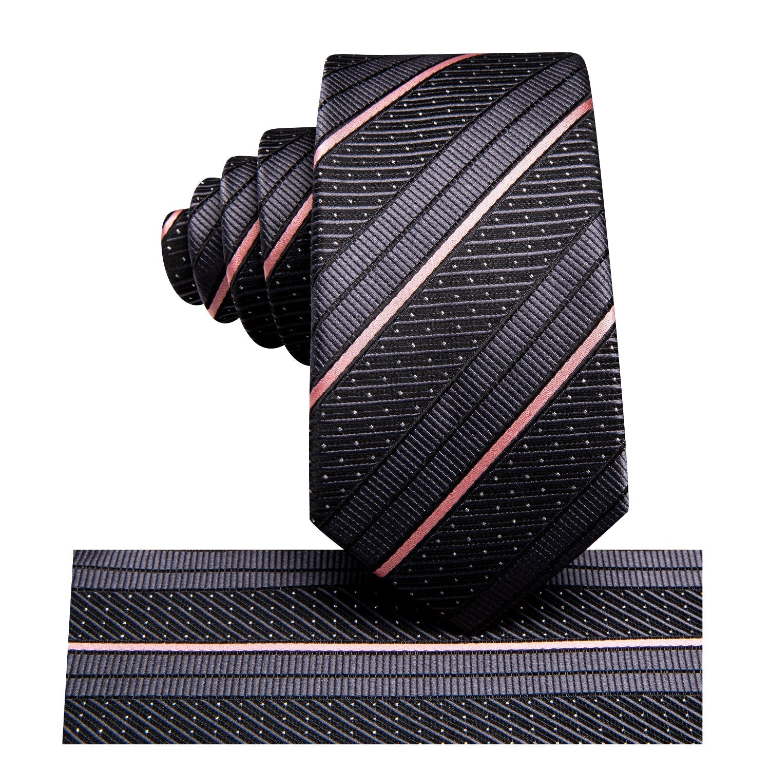 GentCrest Black Striped Tie Hanky Cufflinks Set - Image 4