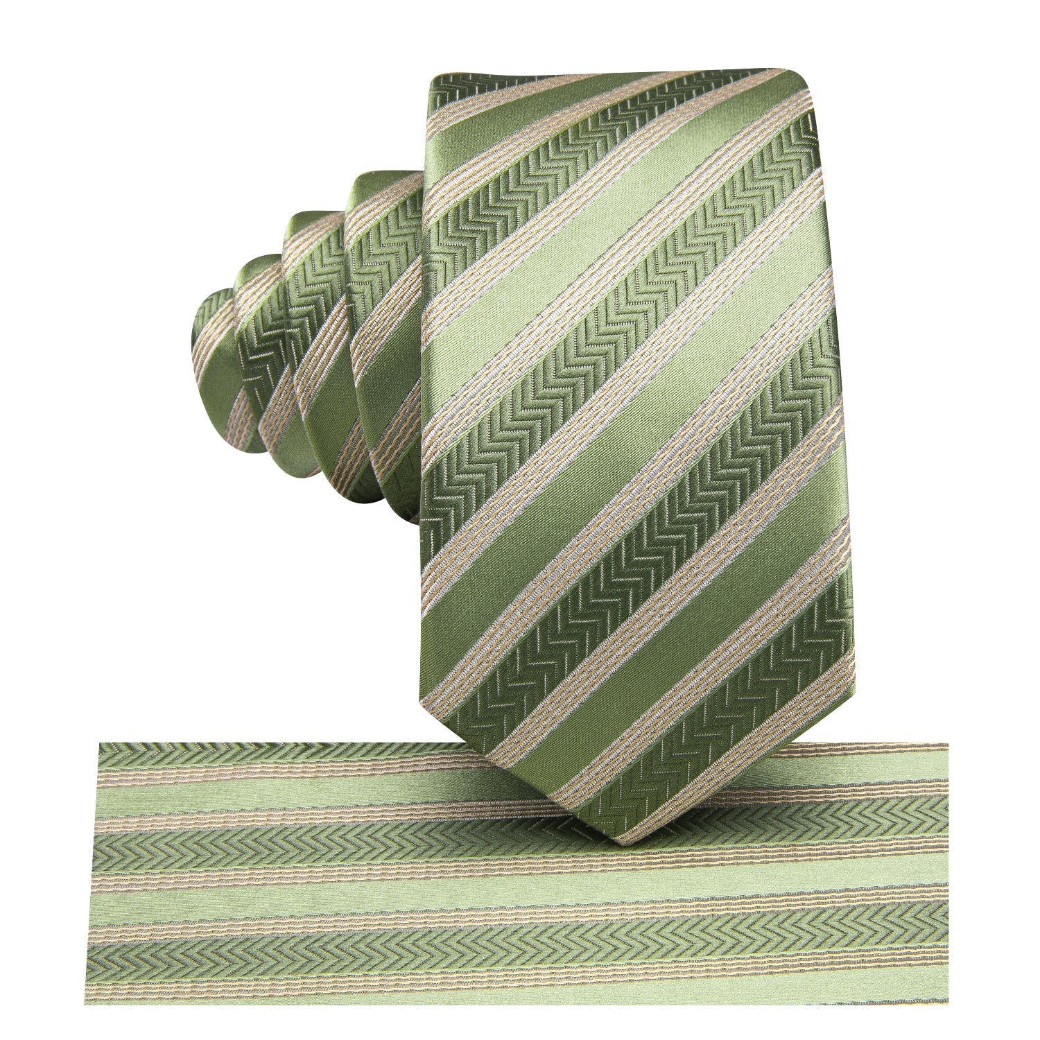 GentCrest Green Striped Tie Hanky Cufflinks Set - Image 5