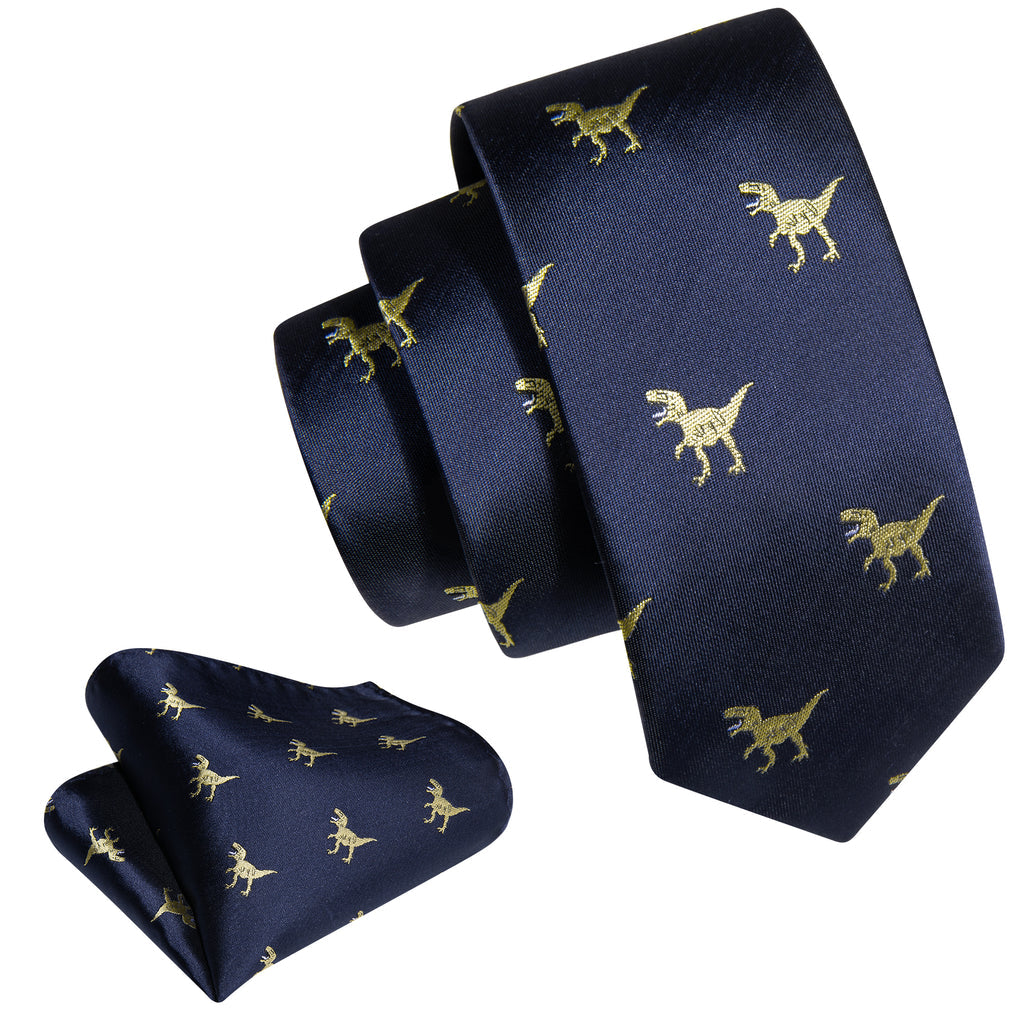 Blue Dinosaur Silk Kid's Silk Tie Set - GentCrest - View 4