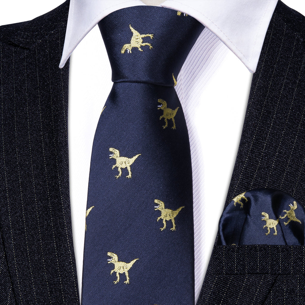 Blue Dinosaur Silk Kid's Silk Tie Set - GentCrest