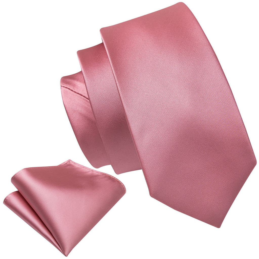 Pale Violet Red Solid Silk Tie Set - GentCrest - View 4
