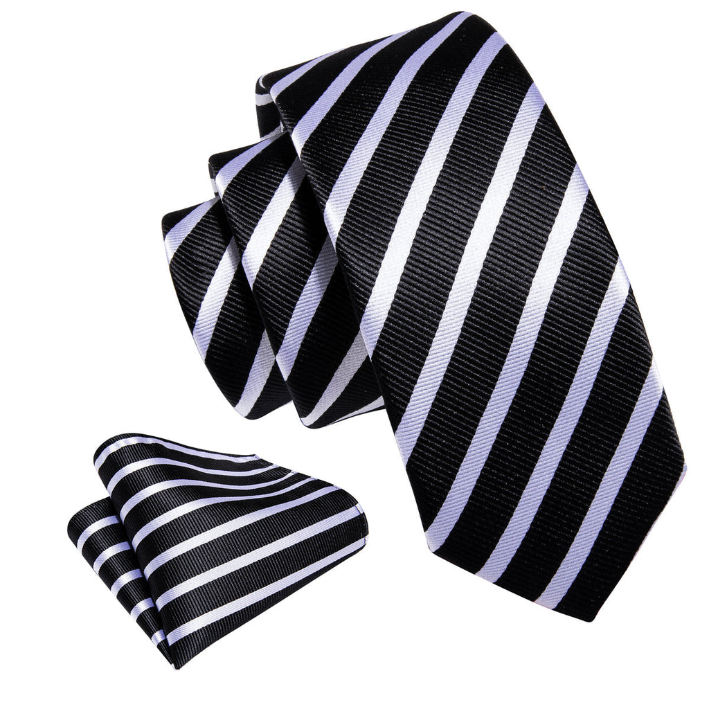Black White Striped Children Silk Tie Set - GentCrest - View 3