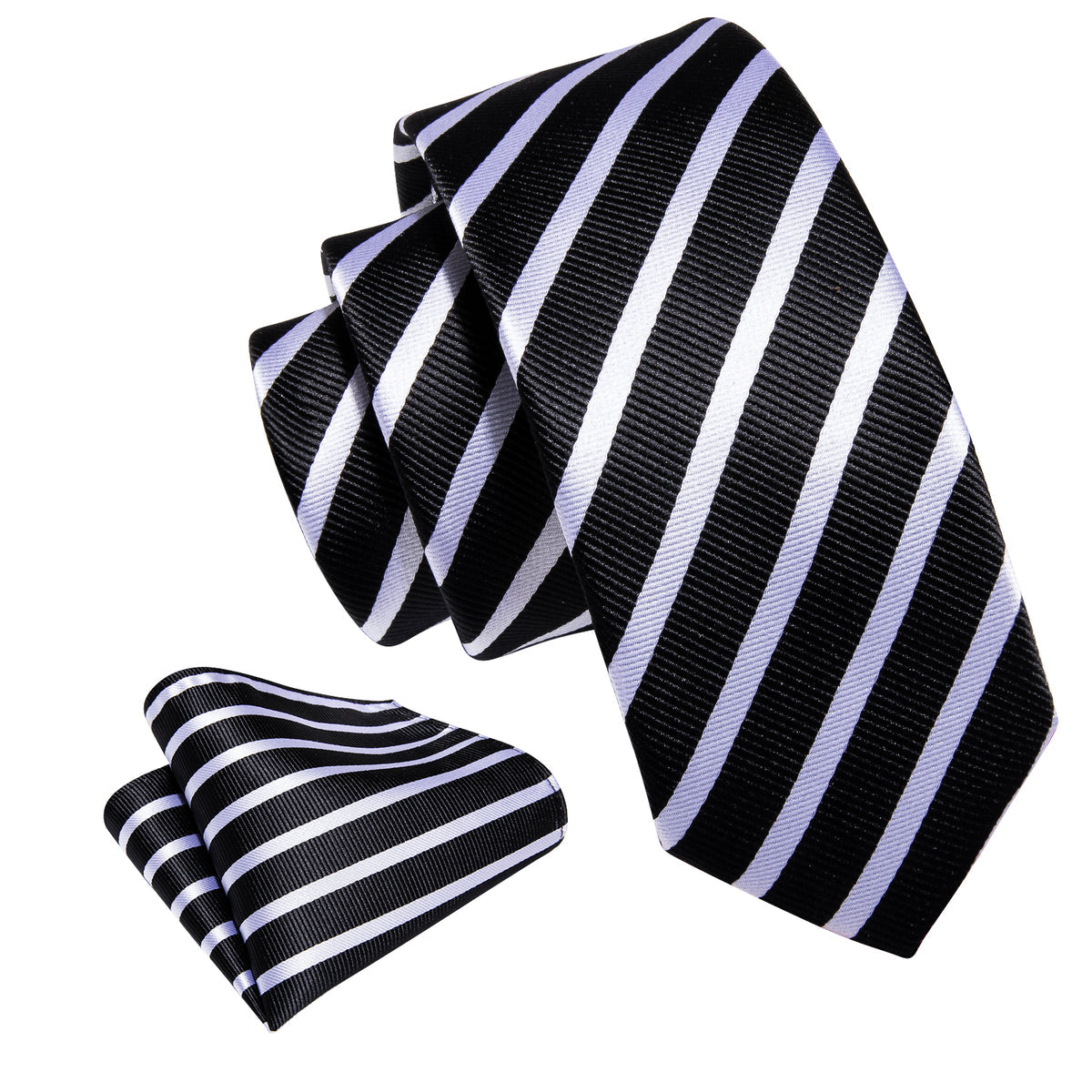 Black White Striped Children Silk Tie Set - GentCrest - View 3