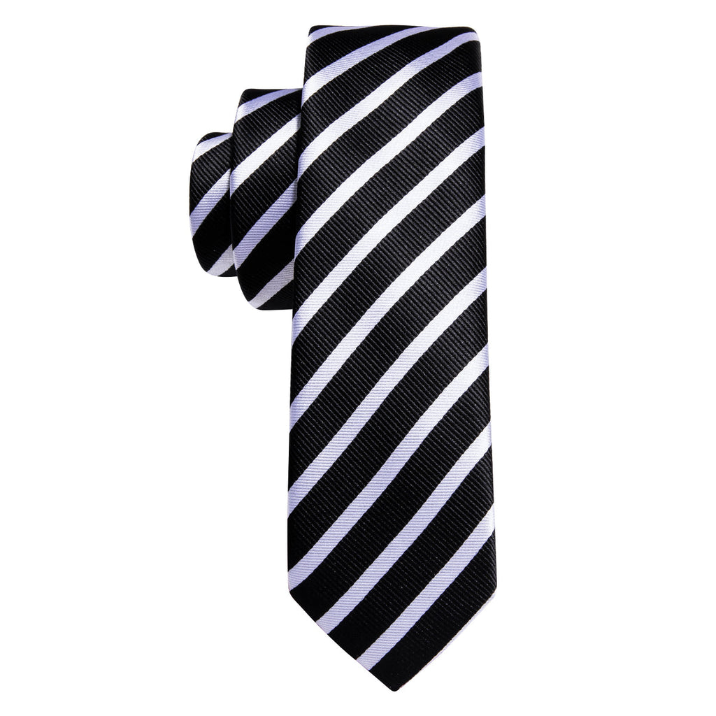 Black White Striped Children Silk Tie Set - GentCrest - View 5