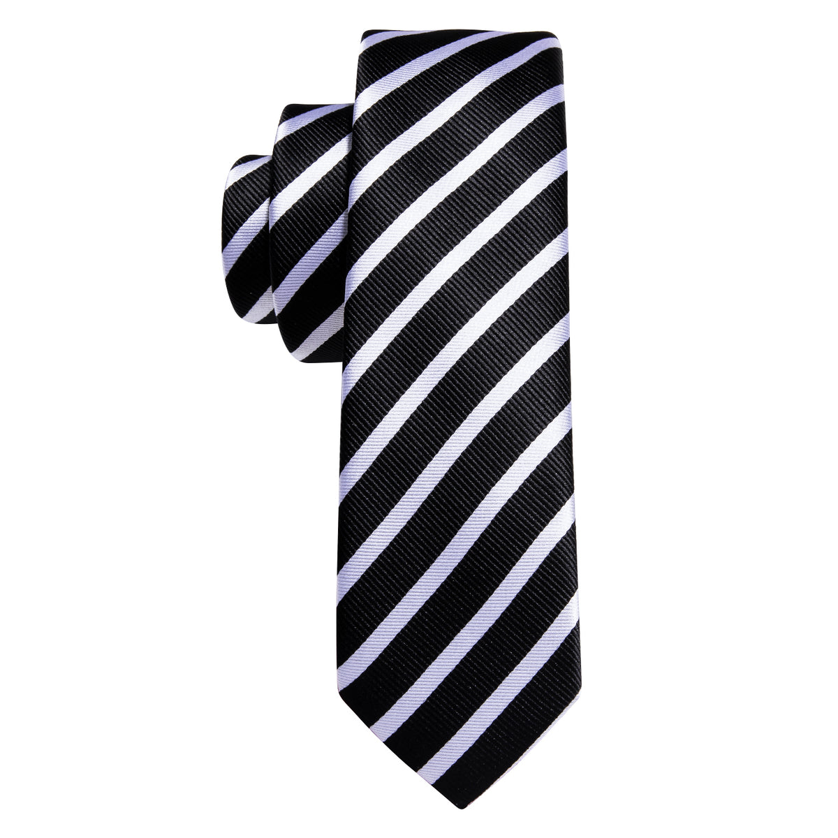 Black White Striped Children Silk Tie Set - GentCrest - View 5