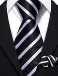 Black White Striped Children Silk Tie Set - GentCrest