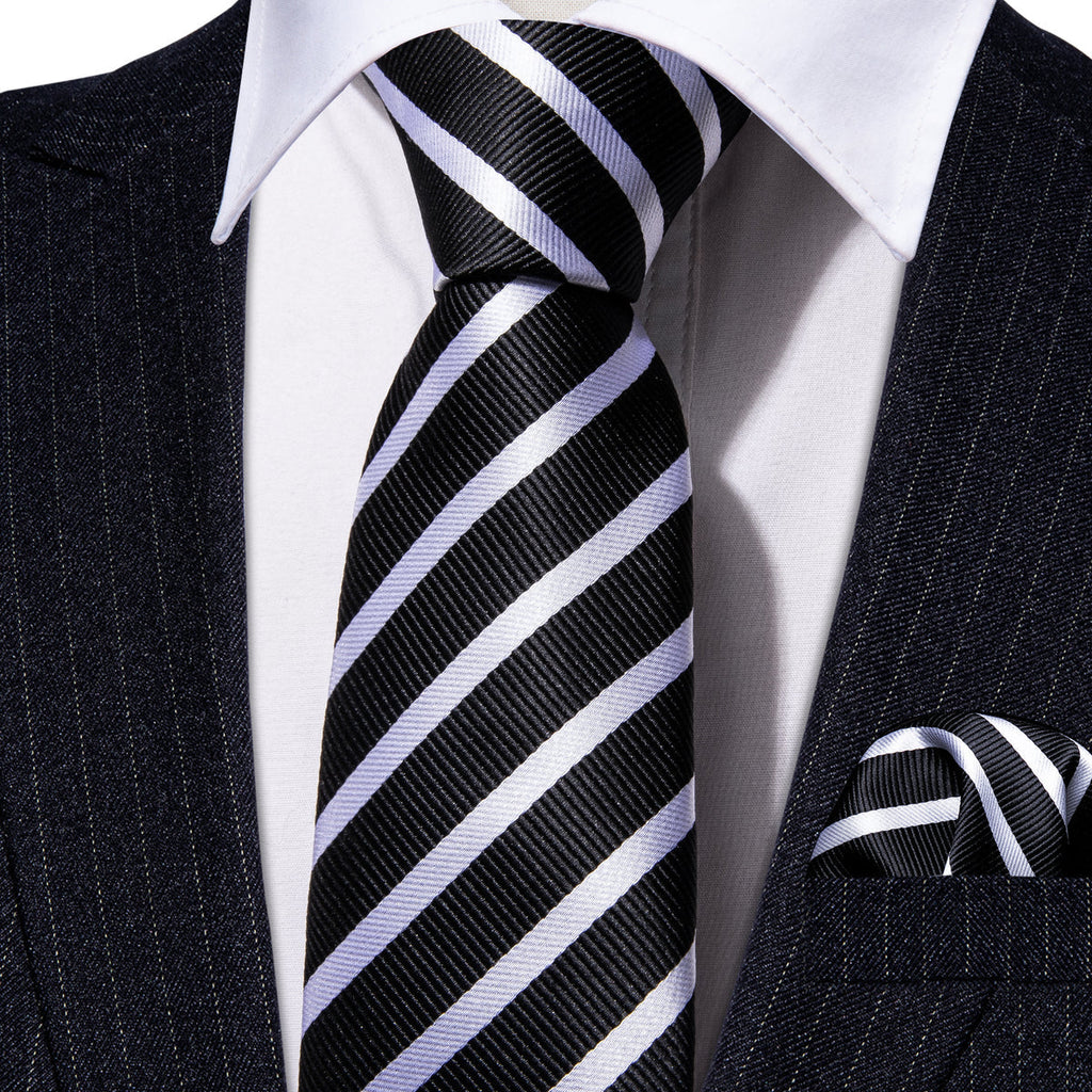 Black White Striped Children Silk Tie Set - GentCrest - View 2