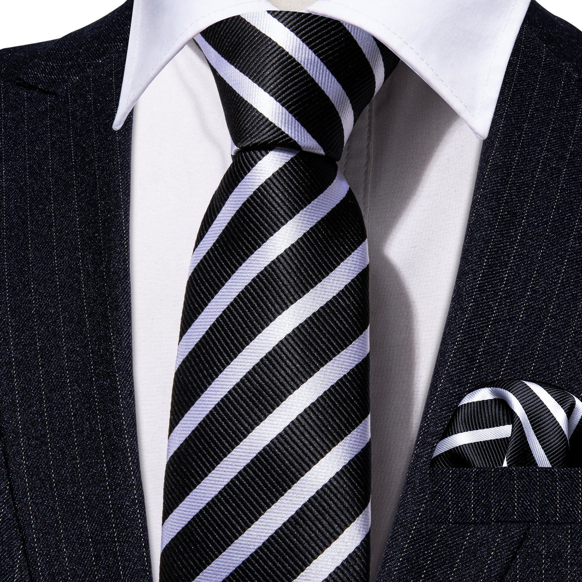 Black White Striped Children Silk Tie Set - GentCrest - View 2