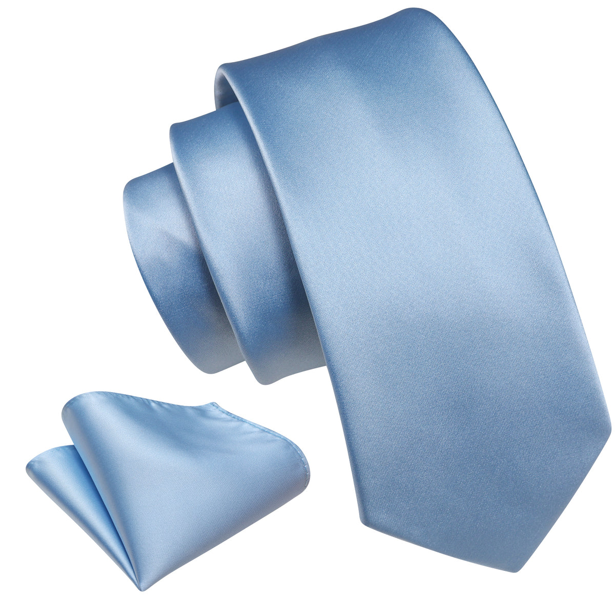 Sky Blue Solid Silk Tie Set - GentCrest - View 5