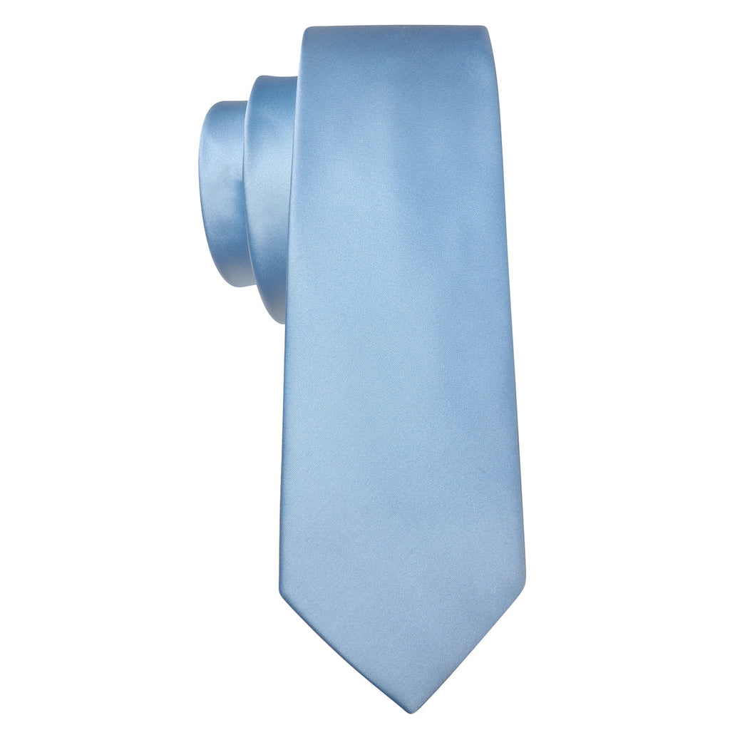 Sky Blue Solid Silk Tie Set - GentCrest - View 4