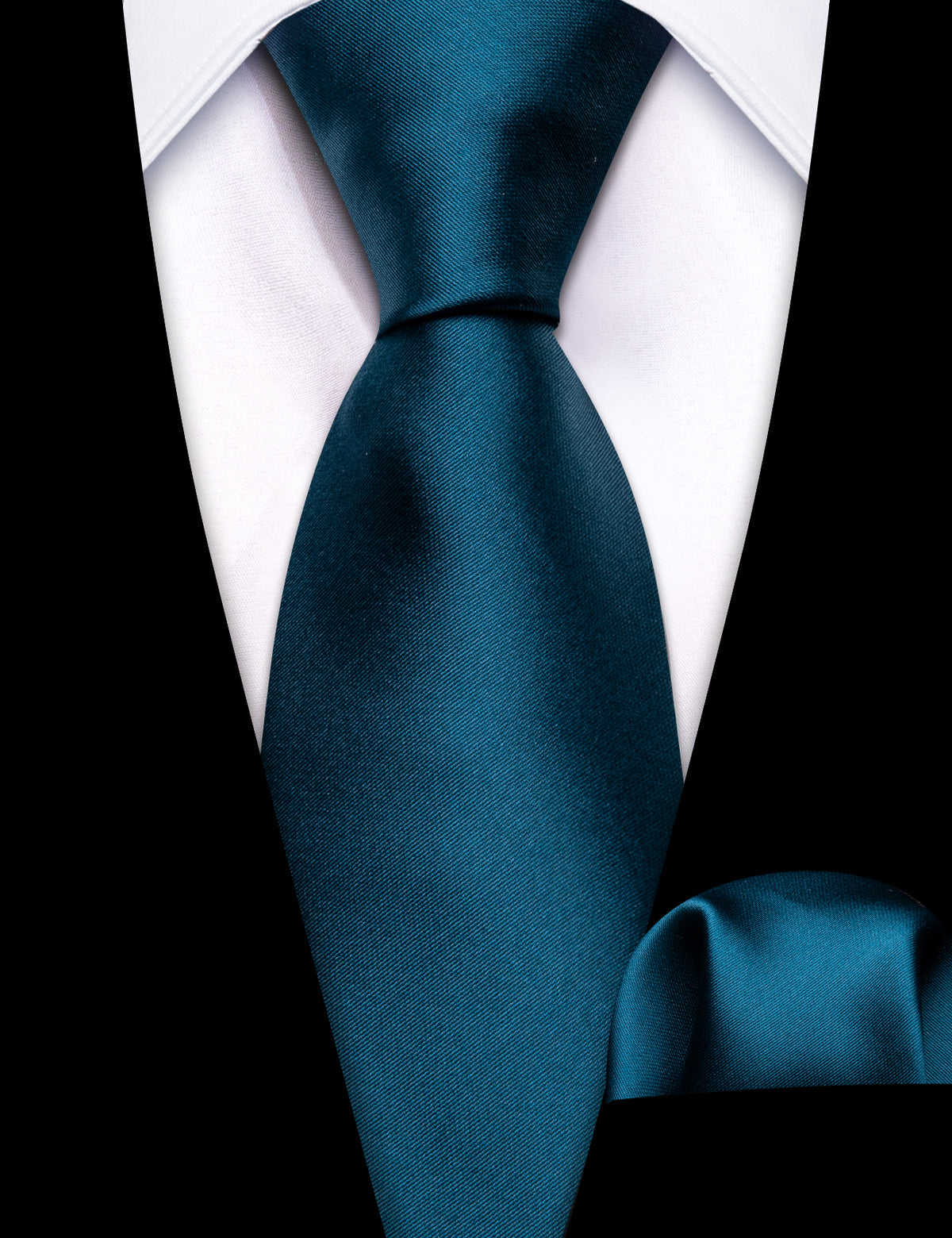 Oriental Blue Solid Silk Tie Set - GentCrest - View 3
