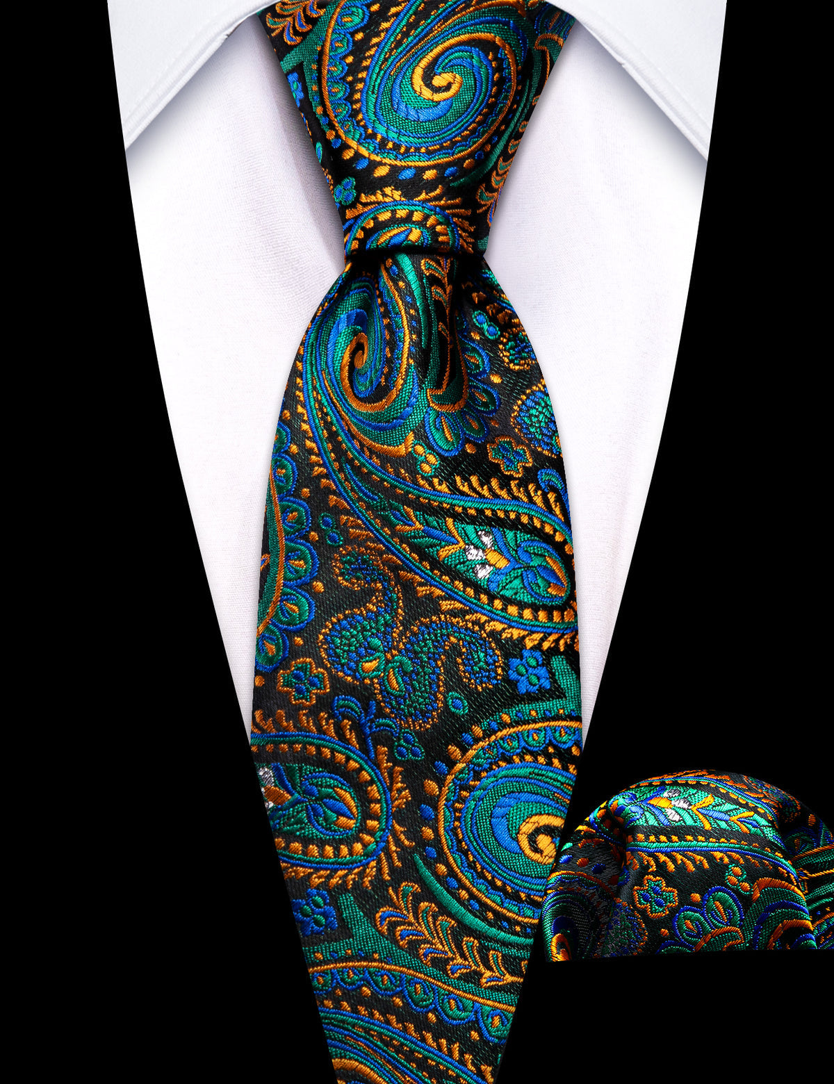 Teal Blue Orange Paisley Silk Kids Silk Tie Set - GentCrest - View 2